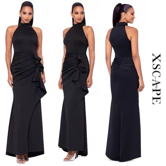 Xscape | Dresses | Xscape Womens Black Ruffled Sleeveless Scuba Fit Flare  Dress | Poshmark
